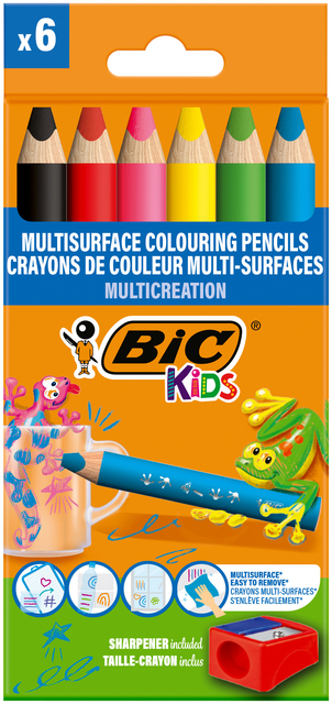 Kleurpotloden BicKids Multi Surface inclusief puntenslijper assorti pak à 6 stuk afbeelding