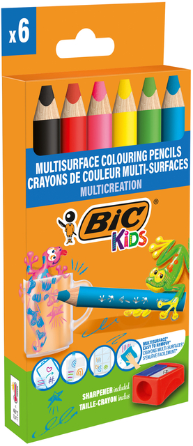 Kleurpotloden BicKids Multi Surface inclusief puntenslijper assorti pak à 6 stuk — Foto 2 van 2