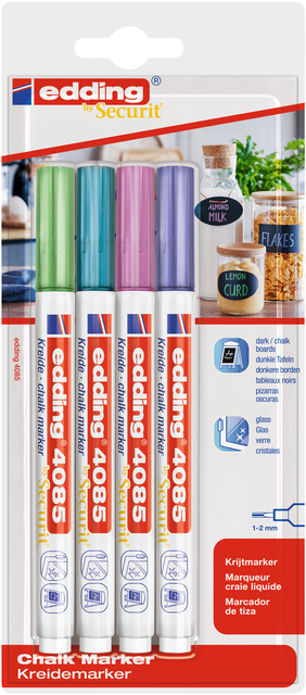 Krijtstift edding 4085 by Securit rond 1-2mm metallic assorti blister à 4 stuks afbeelding