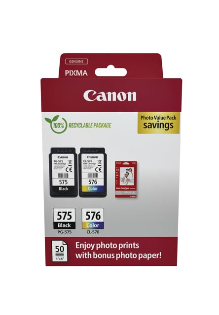 Inktcartridge Canon PG-575 CL-576 zw + kl + papier afbeelding