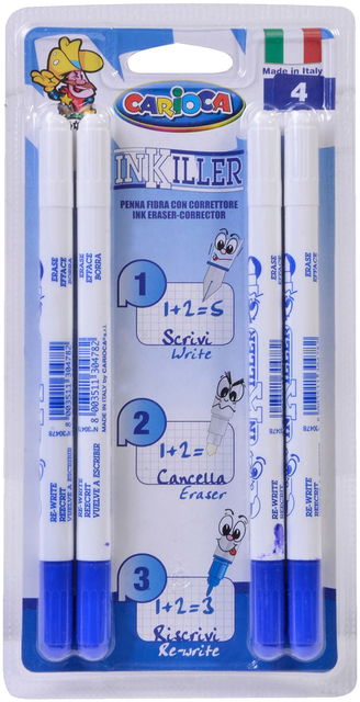 Viltstift Carioca Inkiller met wisser set à 4 stuks afbeelding