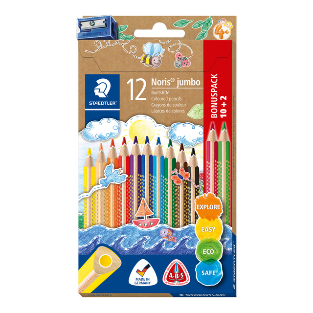 Kleurpotloden Staedtler Noris jumbo set à 10+2 kleuren gratis afbeelding