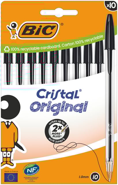 Balpen Bic Cristal medium zwart blister à 10 stuks afbeelding