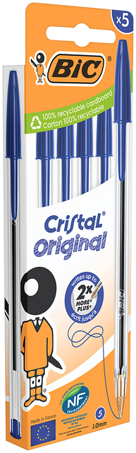 Balpen Bic Cristal medium blauw blister à 5 stuks — Foto 2 van 2