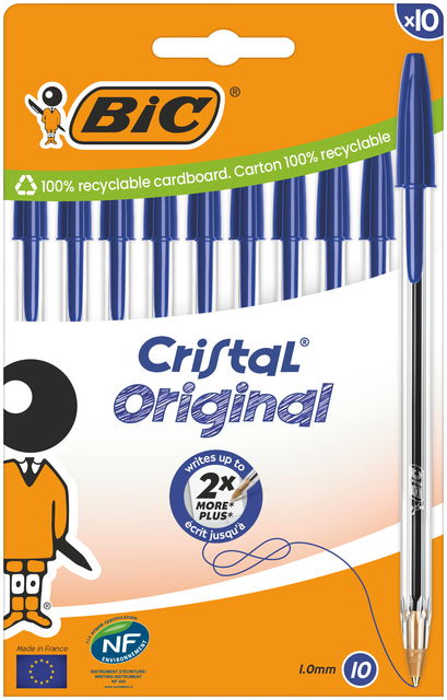 Bic Balpen Cristal medium blauw blisterà 10 stuks