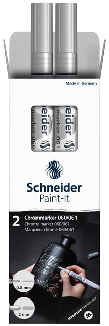Viltstift Schneider Paint-it 060 - 061 2.0mm en 0.8mm mtl chrome 2st afbeelding