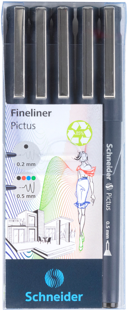 Fineliner Schneider Pictus assorti etui à 5 stuks afbeelding