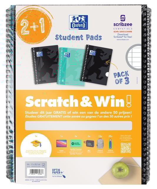 Oxford Collegeblok School A4+ lijn 23-gaats 160 pagina's 80gr scratch&win assorti voordeelpak