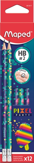 Grafietpotlood Maped Pixel Party met gum set à 12 stuks assorti afbeelding