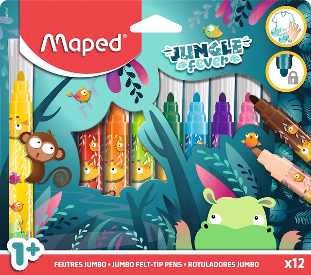 Viltstift Maped Jungle Fever Jumbo set à 12 kleuren afbeelding