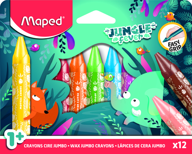 Waskrijt Maped Jungle Fever Jumbo set à 12 kleuren afbeelding