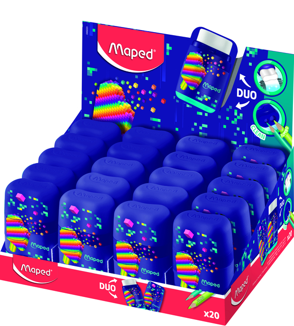 Maped Puntenslijper Pixel Party Connect 2-gaats met gum displayà 20 stuks