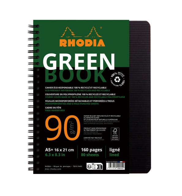 Notitieboek Rhodia Greenbook A5 lijn 6-gaats 180 pagina&apos;s 90gr zwart afbeelding