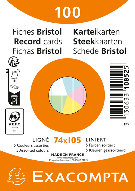 Flashcard Exacompta 74x105mm lijn 5 kleuren 100 vel afbeelding