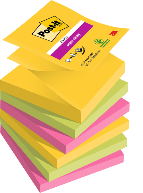 Memoblok Post-it 3M Z-Note R330 Super Sticky 76x76mm Carnival 6 stuks afbeelding