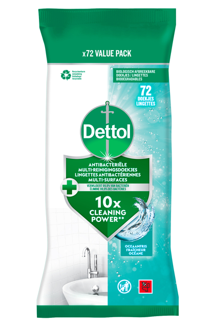 Reinigingsdoekjes Dettol antibacterieël Ocean 72 stuks afbeelding