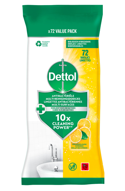 Reinigingsdoekjes Dettol antibacterieël Citrus 72 stuks afbeelding