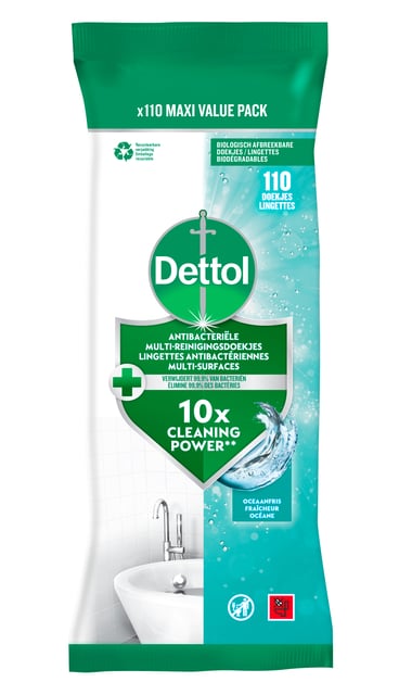 Reinigingsdoekjes Dettol antibacterieël Ocean 110 stuks afbeelding