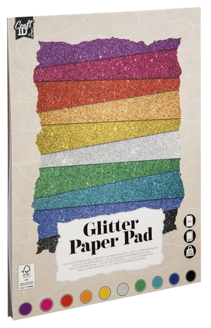 Hobbykarton CarftID glitter 24x34cm 180gr 10 vel 10 kleuren afbeelding