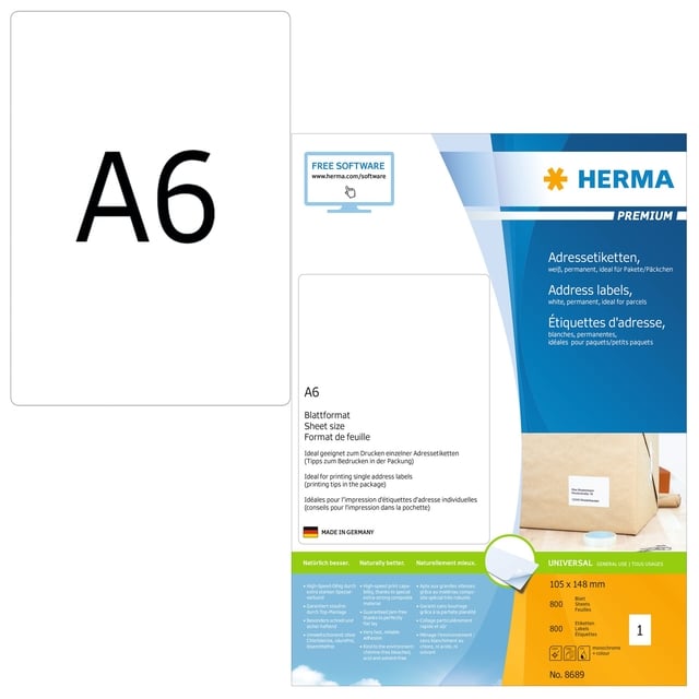 Etiket HERMA 8689 105x148mm Premium wit 800 etiketten afbeelding