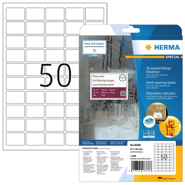 Etiket HERMA 8338 37x25mm weerbestendig wit 1250 etiketten afbeelding