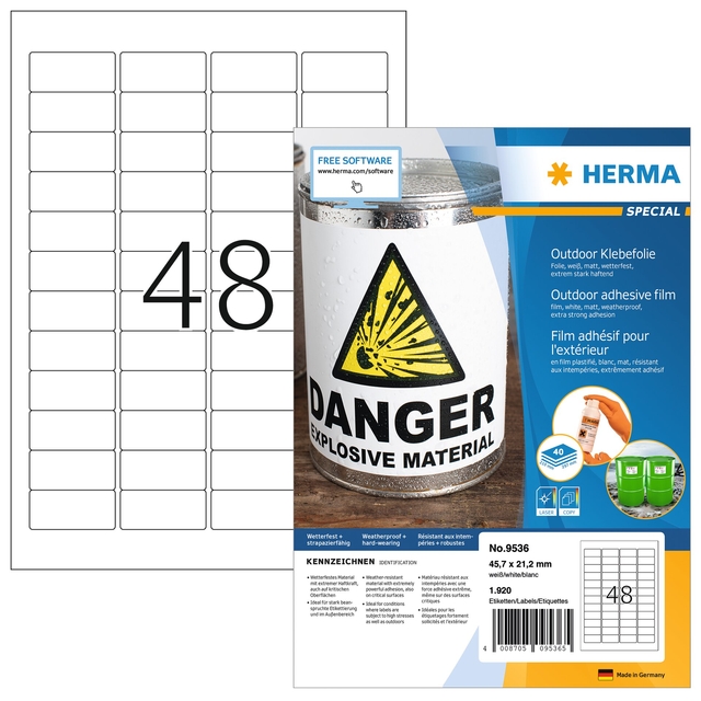 Etiket HERMA 9536 45.7x21.2mm weerbestendig wit 1920 etiketten afbeelding
