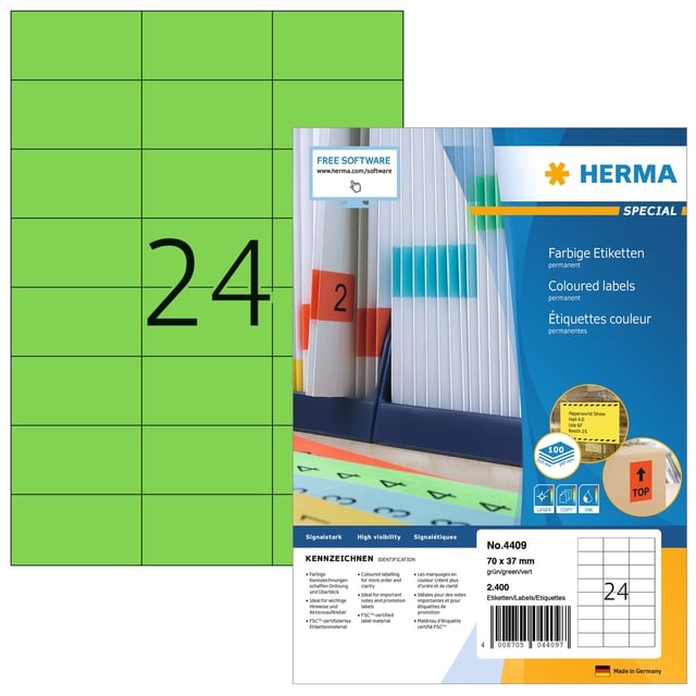 Etiket HERMA 4409 70x37mm groen 2400 etiketten afbeelding