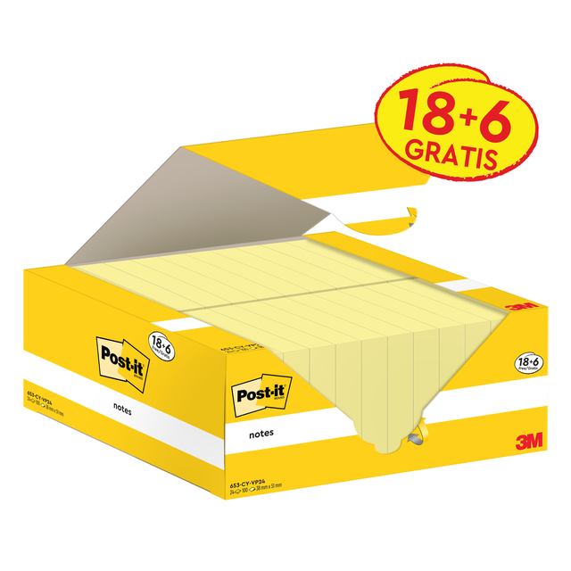 Memoblok 3M Post-it 653-CY 38mmx51mm geel voordeelpak afbeelding