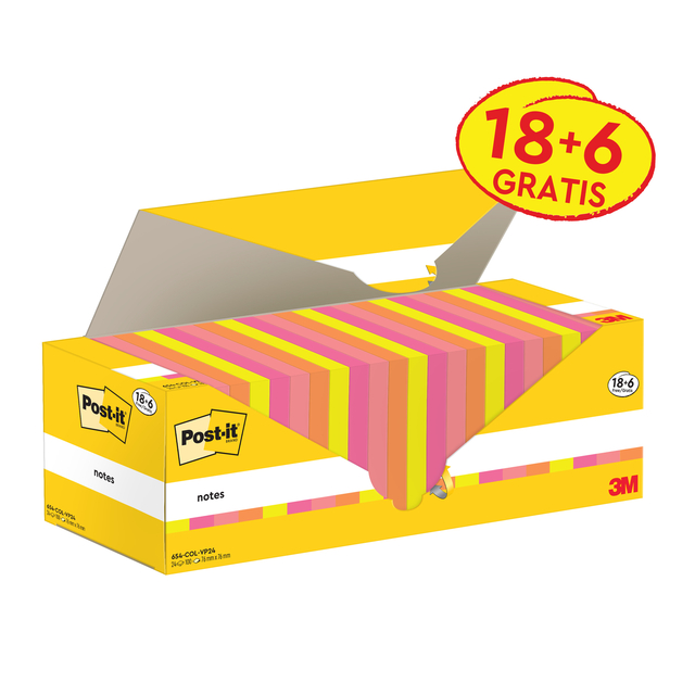 Memoblok 3M Post-it 654-COL 76x76mm kleur ass voordeelpak afbeelding