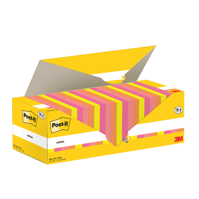 Memoblok 3M Post-it 654-COL 76x76mm kleur ass voordeelpak — Foto 2 van 2