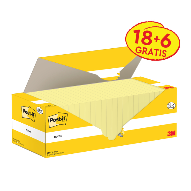Memoblok 3M Post-it 655-CY 76x127mm geel voordeelpak afbeelding