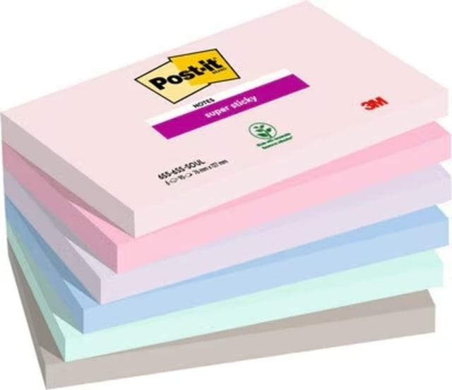 Memoblok 3M Post-it 655-6SS Super Sticky 76x127mm SOUL 6 stuks afbeelding