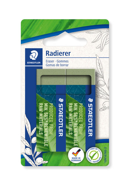 Gum Staedtler Eco 52680 65x23x10mm olijfgroen blister à 2 stuks afbeelding