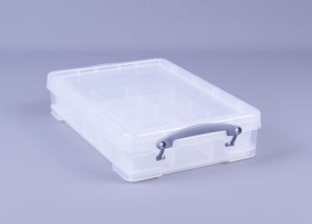Opbergbox Really Useful 4 liter inclusief vakkenverdeler 395x255x88mm transparant wit afbeelding