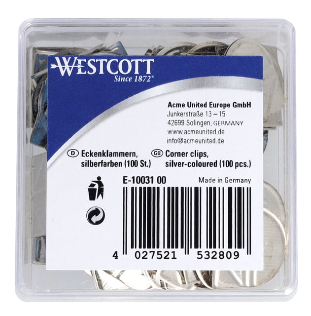 Westcott Hoekclips aluminium zilverkleurig doos Ã  100 stuks
