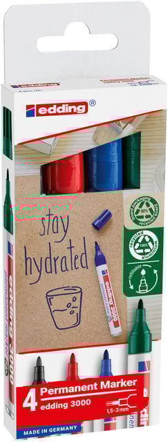 Viltstift edding 3000 creatief rond 1.5-3mm assorti blister à 4 stuks afbeelding