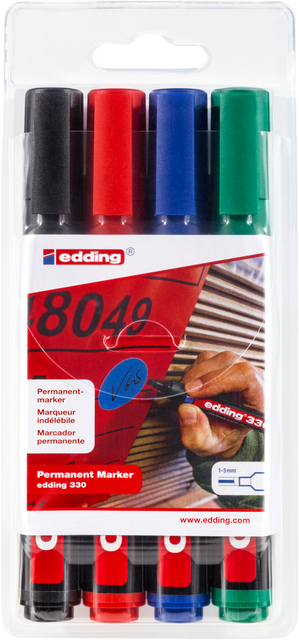 Viltstift edding 330 schuin 1.5-5mm assorti blister à 4 stuks afbeelding
