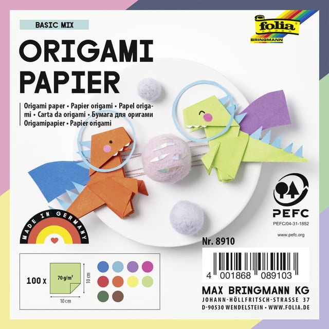 Origami papier Folia 20x20cm transparant 42gr 500 vel in 10 kleuren afbeelding