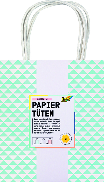 Tas met handvat Folia kraftpapier 115gr 18x21x8cm wit set à 3 dessins afbeelding