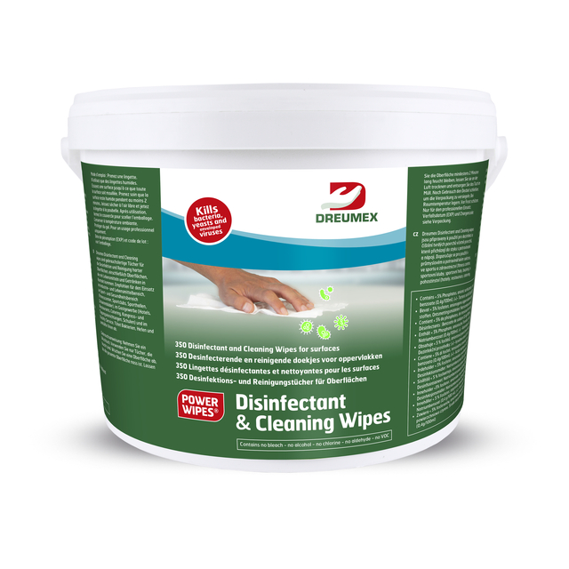 Desinfectiedoekjes Dreumex Disinfectant & Cleaning 350 stuks in dispenseremmer afbeelding