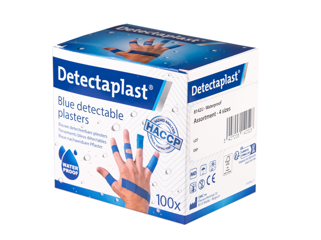 Waterafstotende blauwe pleister Detectaplast assorti 100 stuks afbeelding
