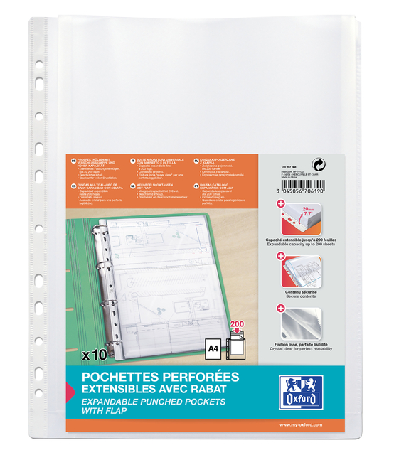 Showtas Oxford A4 PP 200µ glashelder met sluitklep 10 stuks — Foto 2 van 2