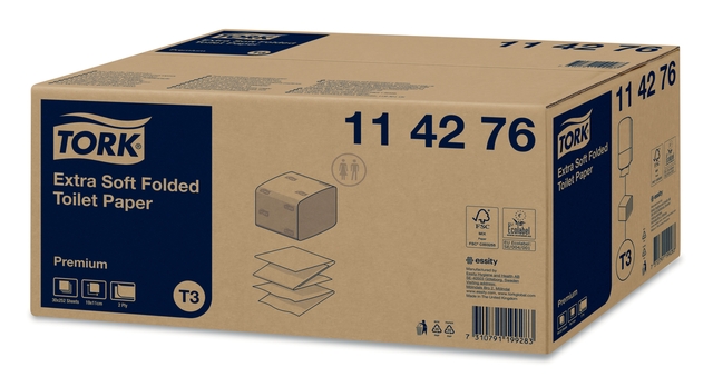 Toiletpapier Tork T3 gevouwen Premium Extra Soft 2-laags 30x252vel 114276 afbeelding