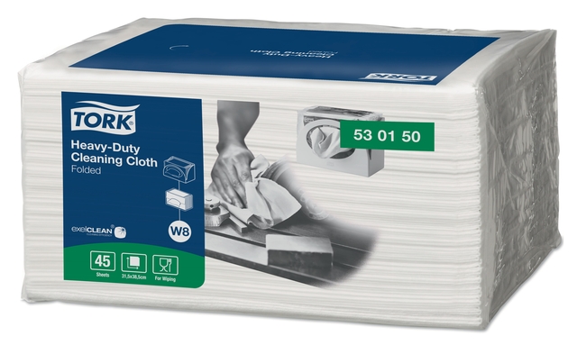 Reinigingsdoek Tork W8 Premium Heavy-Duty 1-laags 45 vel wit 530150 afbeelding