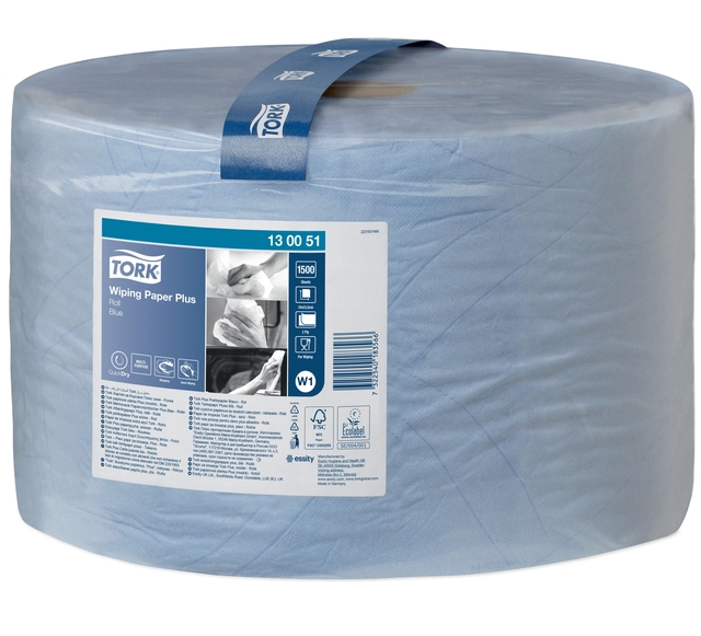 Poetspapier Tork W1 Plus Premium 2-laags 1500 vel blauw 130051 afbeelding