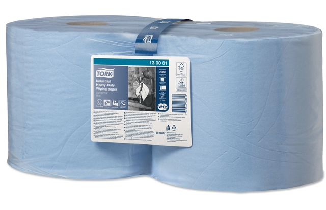 Poetspapier Tork W2 Heavy-Duty Industrial Premium 3-laags 350 vel blauw 130081 afbeelding
