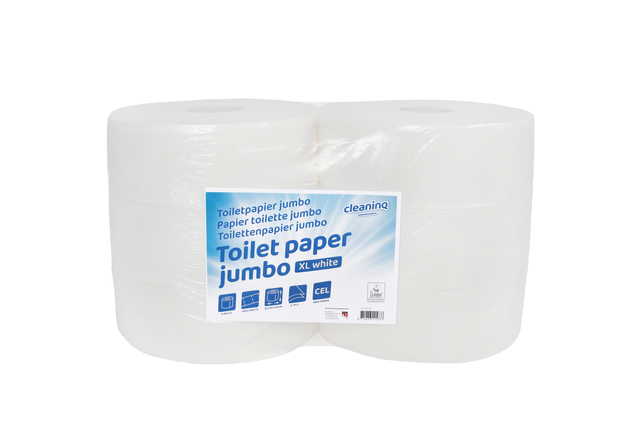 Toiletpapier Cleaninq T1 jumbo groot 2-laags 6x350m wit afbeelding