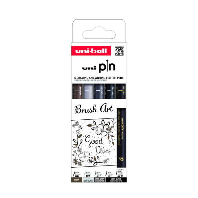 Uni-ball Fineliner Pin Brush Art set Ã  5 stuks assorti