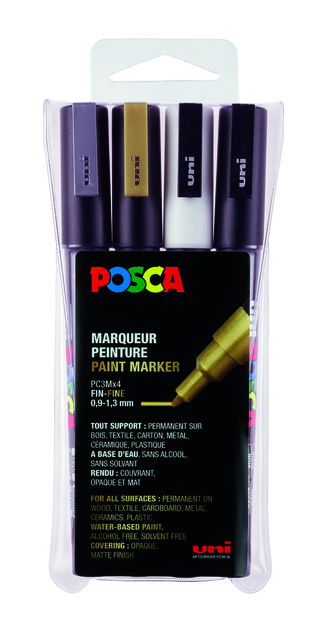 Verfstift Posca PC3M fijn assorti set à 4 stuks afbeelding