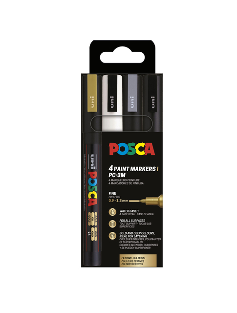 Paintmarker Uni POSCA PC3M fijn assorti set à 4 stuks